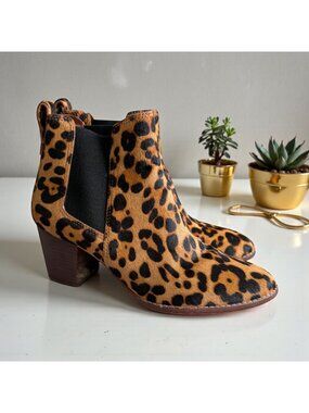 MADEWELL Leopard Print Calf Hair Ankle Boots Size 9.5